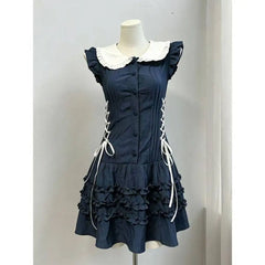 Lunivop Elegant Gothic Vintage Dress Women Lolita Lace Sleeveless Mini Dress Y2K Slim Style Spicy Girl Daily Fashion