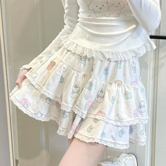 Lunivop Japanese Style Kawaii Mini Skirt Women Lolita Lace Sweet Pleated Skirts Harajuku Cute Y2k Ruffles Cake Layered Skirts
