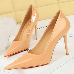 Lunivop Women New Fashion Dark Blue 9.5cm High Heels Pumps Lady Chic Patent Leather Stiletto Shoes Female Elegant Premium Dress Shoes