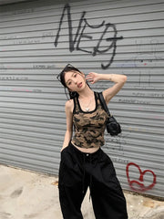 Lunivop American Camouflage Camisole Vest for Women Sweet Cool Slim Fit Sleeveless Tops Mujer 2025 Summer New Cotton Tank Top
