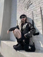 Lunivop Vintage Black Y2k Handbag Women Hot Girls Fashion Star Zipper Casual Underarm Bag Ladies Retro Hobos Bag Purse Chic