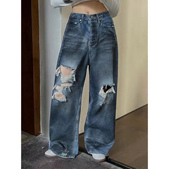 Lunivop Y2k Oversized Ripped Jeans Streetwear Gothic Wide Leg Coquette Denim Pants Grunge Vintage High Waist Trousers America