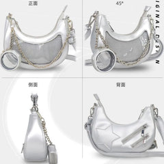 Lunivop Transparent Silver Ita Bag Women Harajuku Aesthetic Half Moon Messenger Bag Ladies Lolita Sweet Cute Crossbody Bags Chic