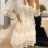 Lunivop New Autumn Women Casual Dress Fashion Sexy Lace Hollow Solid Shirt Mini Dresses Long Sleeve Holiday Party Robe Femme Vestidos