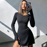 Lunivop O Neck Long Sleeve Mini Laceup Back Slim Y2K Women'S Dresses Casual Dropshipping New Party Evening Korean Clothing