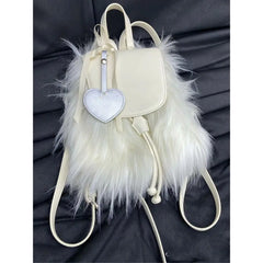 Lunivop Fairycore Aesthetic White Backpack Women Versatile Portable Plush Y2k Mochila College Studen Harajuku Mini Backpack