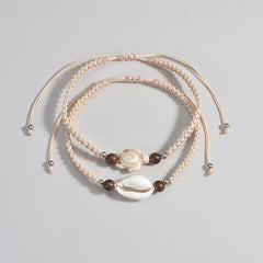 Lunivop 2pcs/set Fashion Boho Turquoise Sea Turtle Shell Woven Adjustable Anklet for Women Niche Design Beach Vacation Jewelry Gifts