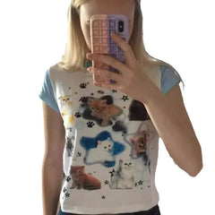 Lunivop Spring/Summer New Round Neck Color Matching Animal Print Dopamine Millennial Style Sexy Slim Short-Sleeved Top