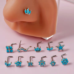 Lunivop 1PC Turquoise Nose Bone Ring Marquise Gem Sunflower L Shape Nose Stud 20g Ear Lobe Piercing Tragus Earrings Piercing Jewelry