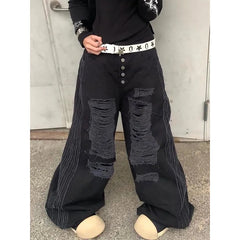 Lunivop Women Black Jeans Hip-hop Fashion Vintage Streetwear Y2K Wide Leg Jean High Waist Winter Female Trouser Baggy Denim Pants