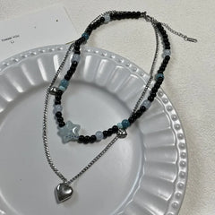 Lunivop Kpop Goth Vintage Y2K Star Heart Pendant Beaded Chain Necklace For Women Men Punk Jewelry Accessories