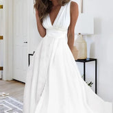 Lunivop Women'S Fashion Casual Dresses Spring And Summer Solid Color Sleeveless V Neck Side Zipper Style Long Dress Elegant Sundress