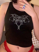 Lunivop Summer vintage women's T shirt Rhinestones Graphics Y2k Punk Sexy Black Butterfly Vest Top women O-neck short tops kawaii