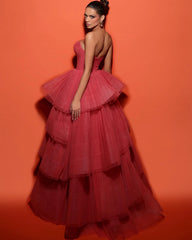 Lunivop Charm A-Line Pleated Prom Dresses Sweetheart Tiered Tulle Party Dress Sleeveless Formal Occasion Gowns Evening Dresses for Women