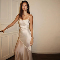 Lunivop Satin Strap Sleeveless Chiffon Patchwork Elegant Evening Dress Summer Fall Casual Clothes Streetwear Prom Ladies Dress