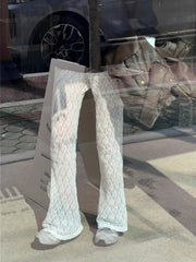 Lunivop Sexy Hollow Out See Through Lace Trousers Summer New Loose Wide Leg Pants Korean Fashion Elastic Waist Flare