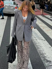 Lunivop Sexy See Through Print Leopard Mesh Women Pant High Waist Flare Pant Female Spring Loose Casual Vacation Party Beachwear