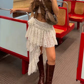 Lunivop Boho Elegant Lace Skirt Women Tulle Vintage White Skirts Irregular Layered Street Summer Short Mid Skirt Korean Fashion