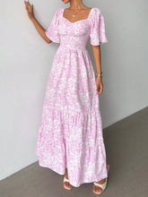 Lunivop Pink Ditsy Floral Short Sleeve Maxi Dress For Summer Beach Vacation Festival