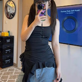 Lunivop Oversize Irregular Ruffles Camisole Vest for Women Summer Sweet Subcultural Y2k Women's Clothing Black Camis Slim Fit Tops