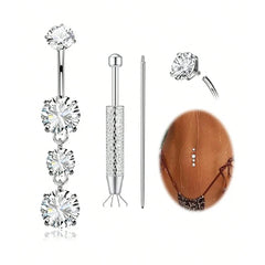 Lunivop 14G Internally Threaded Navel Piercing, CZ Waterdrop Dangle Belly Button Ring, Comes With Insertion Tool And Taper