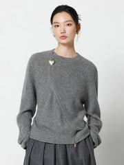 Lunivop Streetwear Gray Sweaters Women Long Sleeve Vintage O Neck Love Zipper Knitted Cardigan Casual Retro Korean Female Tops Fall