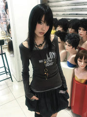 Lunivop Y2k Japanese T Shirt Women Patchwork Fake Two Pieces Tops Streetwear Vintage Grunge Graphic Tops Autumn American Retro