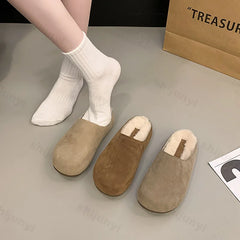 Lunivop Women Flats Mules Shoes Suede Short Plush Cotton Slippers Designer Winter Casual Shoes Trend Walking Shoes Zapatos De Mujer