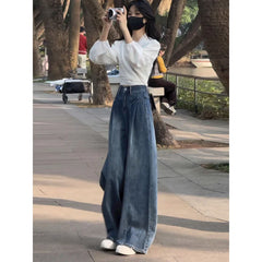 Lunivop Women's High-Waisted Wide Leg Jeans American Retro New Trendy Plus Size Loose Slimming Casual Straight Flared Trousers