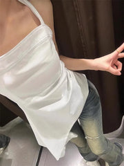 Lunivop Elegant Fashion White Halter Camisole Vest for Women 2025 Summer New All-match Tank Top Y2k Slim Fit Ruched Tops Mujer