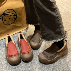 Lunivop Winter Women's Plus Velvet Flat Shoes Round Toe Shallow Slip on Casual Shoes for Women Sneakers Outdoor Women's Walking Shoes