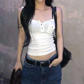 Lunivop Solid Skinny Cargo Pocket Crop Top Sexy See Through White Camisole Women Basic Summer Strap Tees y2k Streetwear Clothing
