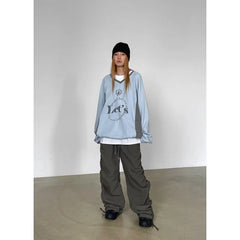 Lunivop Y2K Design Folds Wide Leg Trousers Women Gothic High Waist Drawstring Full Pants Fashion Baggy Casual Grey Streetwear Clothes