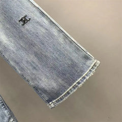 Lunivop Letter embroidery Hot Diamond Denim Wide leg Trousers Women's New High waisted Loose Straight leg Jeans Floor length Pants