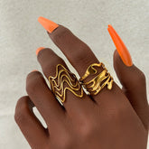 Lunivop 2pcs/set New Trendy Minimally Irregular Lava Ring Set for Women Stainless Steel Open Adjustable Rings Party Jewelry Gift