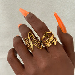 Lunivop 2pcs/set New Trendy Minimally Irregular Lava Ring Set for Women Stainless Steel Open Adjustable Rings Party Jewelry Gift