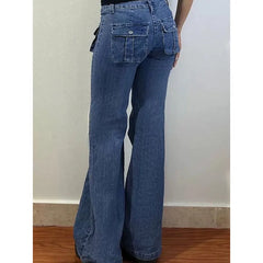 Lunivop Y2K Flare Low Rise Jeans Pants For Woman Cargo Baggy Trousers Aesthetic Streetwear Pockets Hippie Denim Bell Bottom CasualOutfit