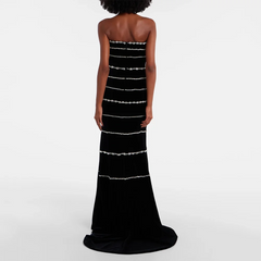 Lunivop Luxury Black Mermaid Floor Length Prom Gowns Strapless Sleevless Birthday Party Dress Fashion Crystal Evening Dress