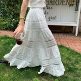 Lunivop Embroidery Eyelet Cut-out Maxi Skirt White Cotton Semi Sheer Flowy Long Skirt Women Boho Summer Vacation Fairycore Outfit