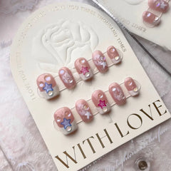 Lunivop 10pcs Handmade False Press on Nail with Rhinestones Full Cover Ballerina Korean Manicuree Decoration French Wearable Nail Store
