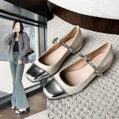 Lunivop Women's Silver Mary Jane Shoes Temperament Lightweight Single Shoes New Spring Summer Fashion Flower Buckle Leather Shoes
