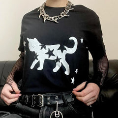 Lunivop Streetwear T-Shirt Vintage Women Punk Fairy Print Aesthetic Cute Grunge Y2K Clothes Goth Emo Girl Crop Top Loose fitting T-shirt