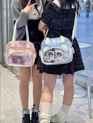 Lunivop Transparent Blue Itabag Women Hot Girl Panda Print Pocket Cute Shoulder Bags Student Harajuku Sweet Handbag Aesthetic