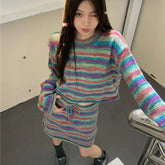 Lunivop Y2k Vintage 2 Piece Sets Women Korean Style Striped Knitted Skirt Sets Autumn Winter Street Sweater Sets Aesthetics