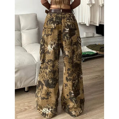 Lunivop High Waist Women Printing Jeans Hip-hop Style Vintage Streetwear Y2K Wide Leg Jean Plus Size Female Trouser Baggy Denim Pants