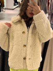 Lunivop Casual Turn-down Collar Lamb Wool Jacket Women Thickened Warm Single Breasted Coats Women Autumn Winter High Street Outwear Tops