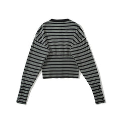 Lunivop Casual Autumn Striped Knit Cardigan Women Long Sleeve O Neck Slim Short Outerwear Tops