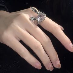 Lunivop Korea Cute Rabbit Ear Rings Girl Women Bunny Zircon Jewelry Opening Rings For Girlfriend Sweet Cool Wind Jewelry Gifts