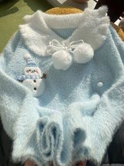 Lunivop Sweet Faux Mink Cashmere Sweaters Women Kawaii Snowmen Long Sleeve Knitted Pullover Casual Cute Preppy Style Chic Loose Jumpers