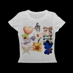 Lunivop 2000s Baby Tee Short Sleeve Tee Vintage Graphic Tee Women's Fairy Trash Y2k Style Clothes Crop Tops Shirt Valentine Day Clothes